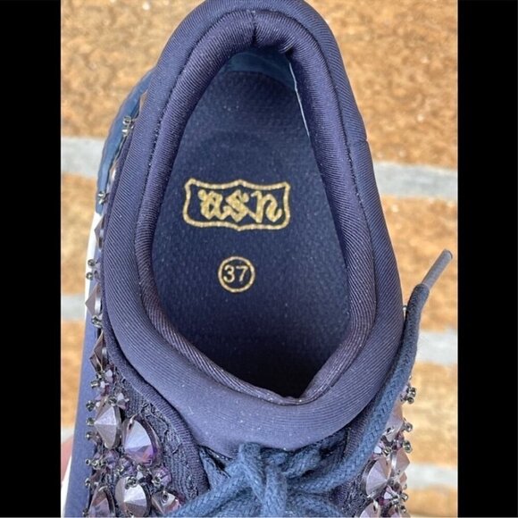 ASHMIDNIGHT 'MUSE BEADS' EMBELLISHEDLACE AND SATIN SNEAKERS 37/7 - Picture 4 of 14